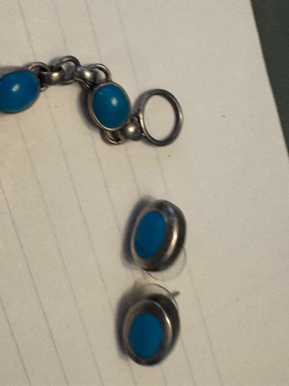 Silver and Turquoise Bracelet with earrings marked 925 Mexico - Picture 14 of 16